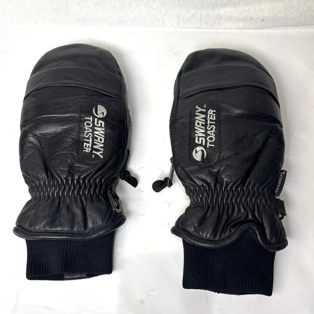 SWANY Toaster Ski Snowboard Leather Mittens Gloves Women's Size Small Black